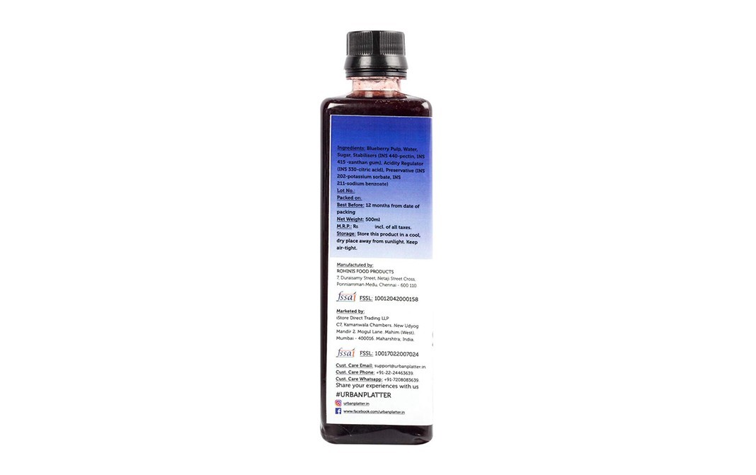 Urban Platter Blue Berry Syrup    Plastic Bottle  500 millilitre